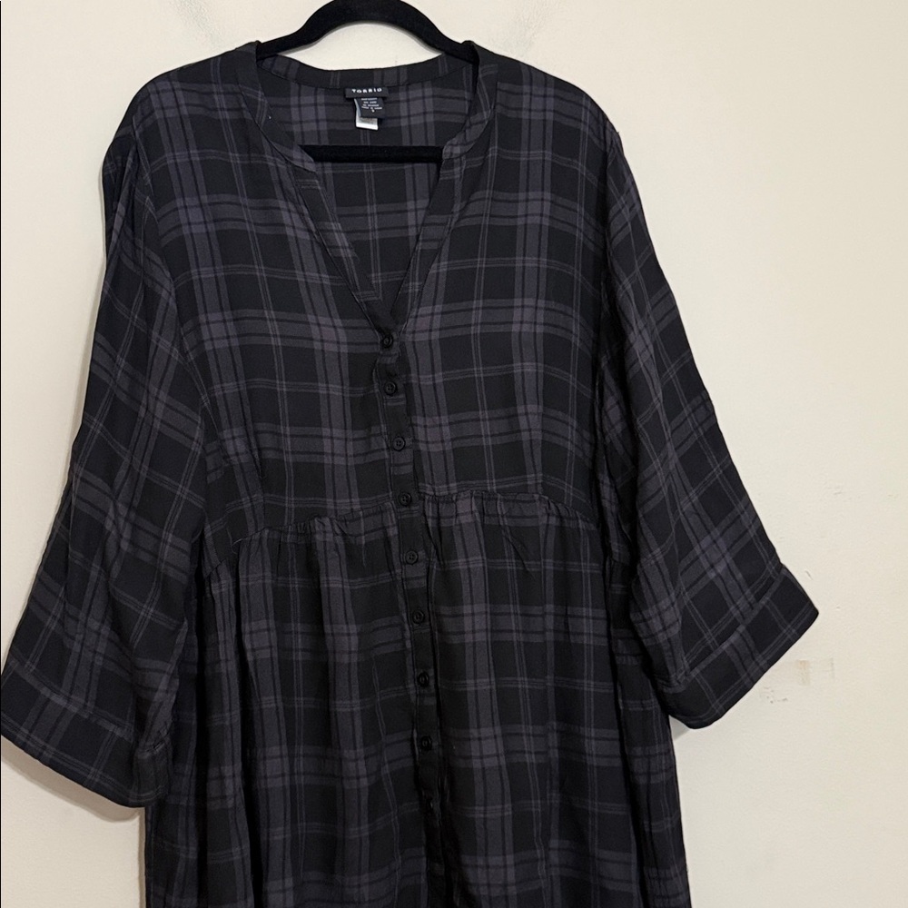 Torrid Black and Gray Plaid tunic Dress women 3X high low festival casual soft - Picture 5 of 9